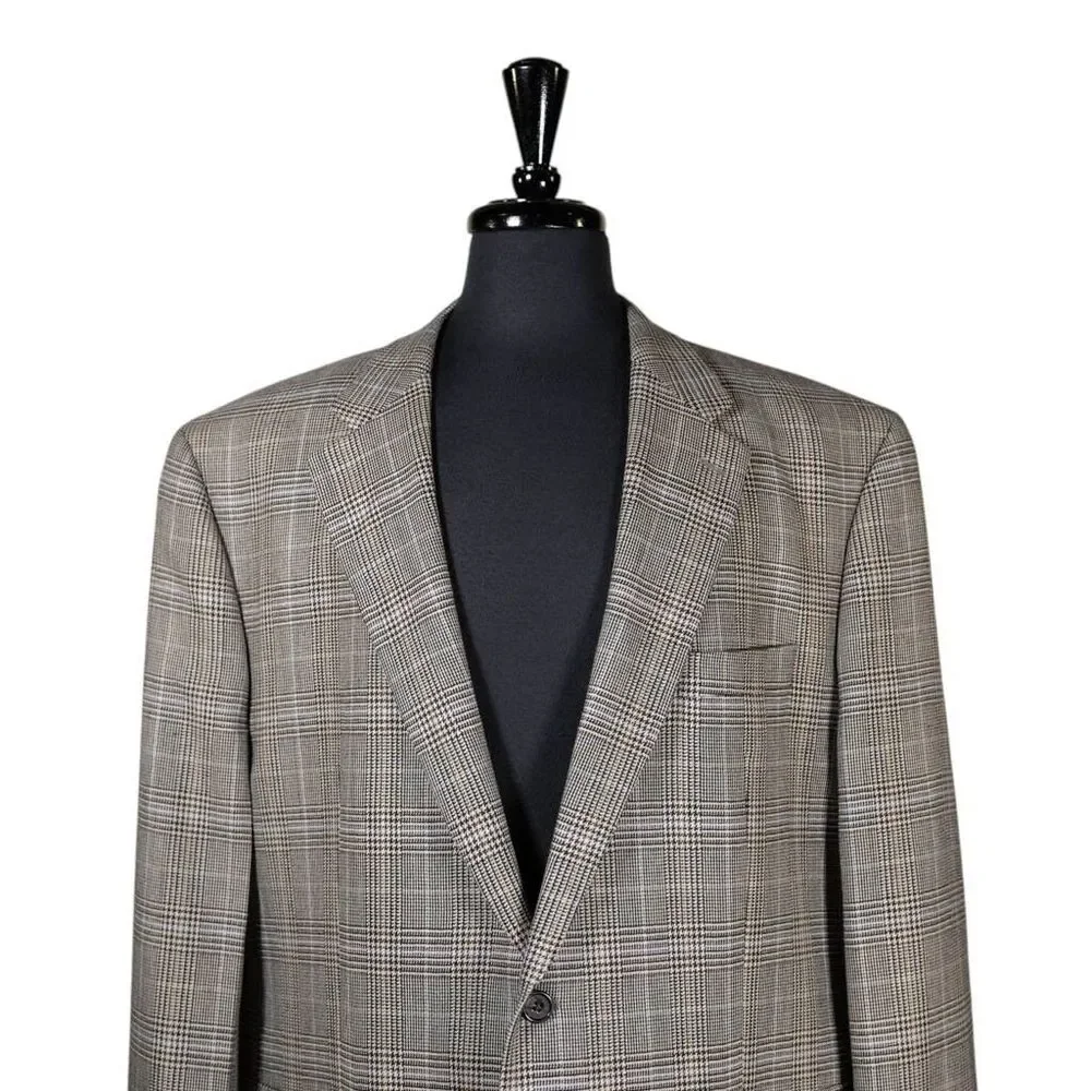 Ralph Lauren Mens Blazer Plaid Beige 100% Lambswool Lined Jacket Sport Coat 48R